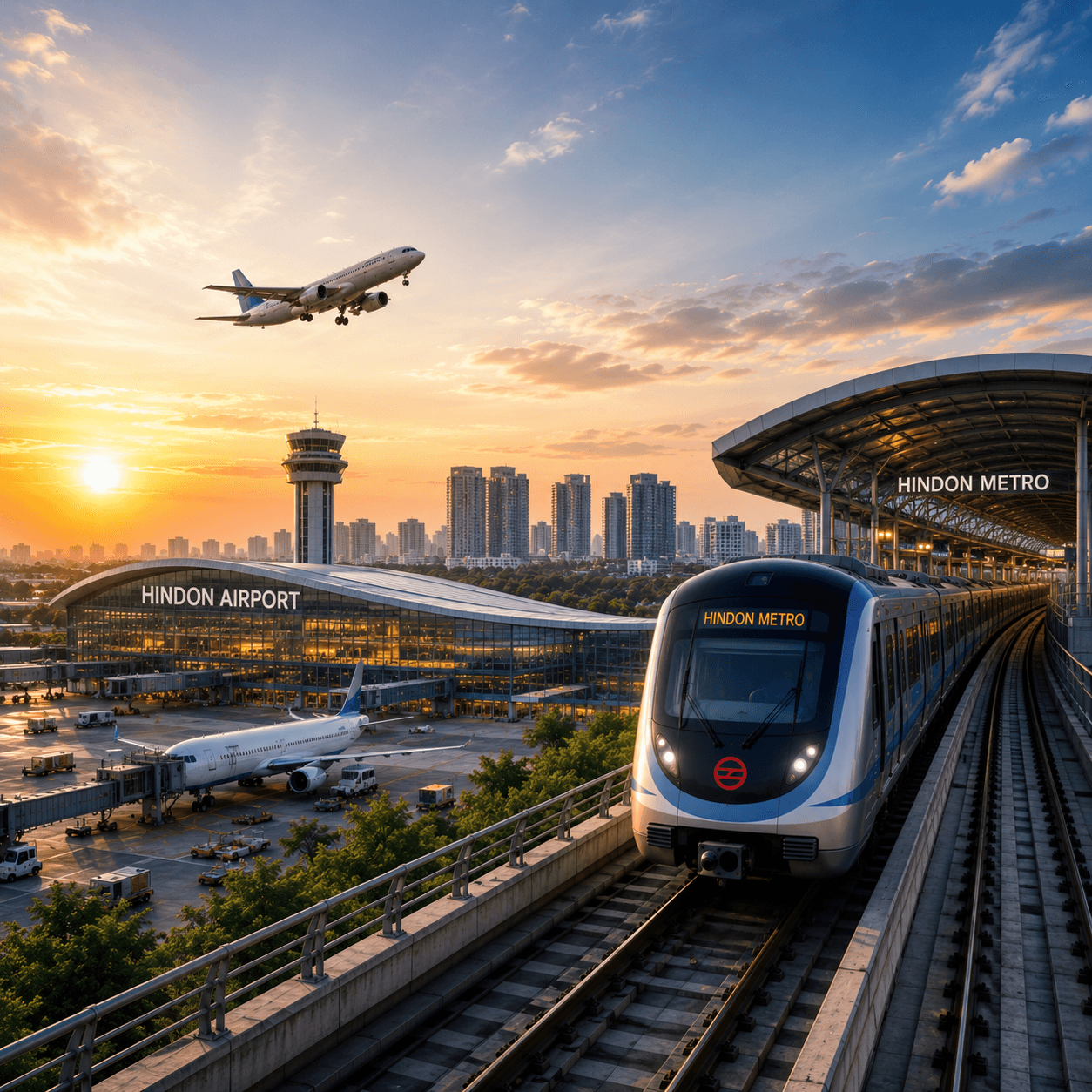 Hindon Airport and metro expansion corridor over Ghaziabad skyline